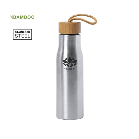 botella de aluminio y bambu