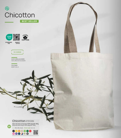 bolsa de algodon 180 gramos con asas de colores ecobarna