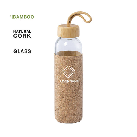botella de cristal corcho y bambu